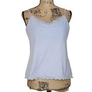 Vintage Y2K Sonoma Blue Stretch Lace and Bead Trim Built in Bra Camisole Sz XL